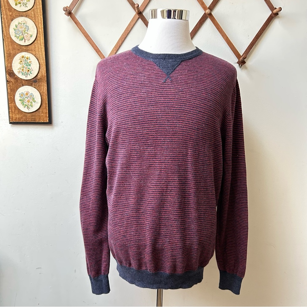 J Crew Cotton Knit Red Blue Striped Sweater men’s Large
